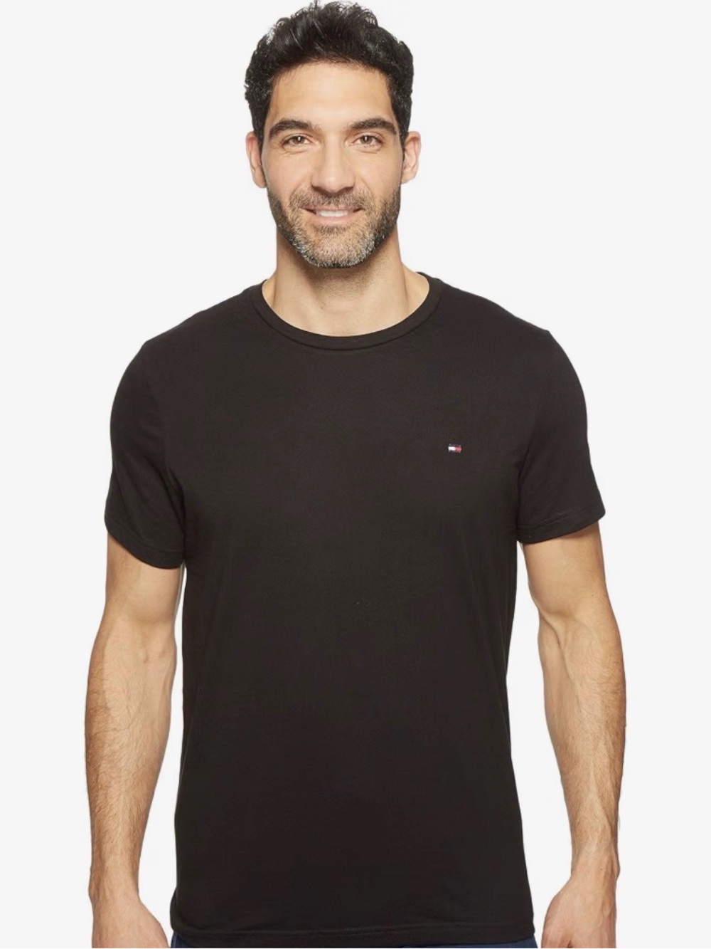 Tommy Hilfiger Men’s Black Crewneck Tee with Signature Flag